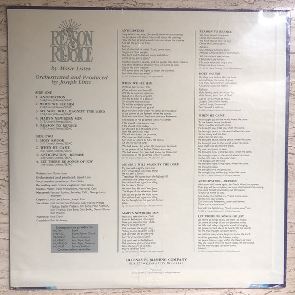 Mosie Lister Joseph Linn Reason To Rejoice A Christmas Cantata '83 *Unopened - Picture 3 of 3